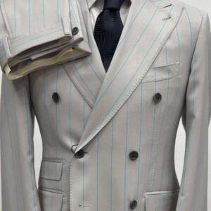 Costume Croisé Gris Clair Rayé