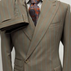 Costume Croisé Taupe Rayé